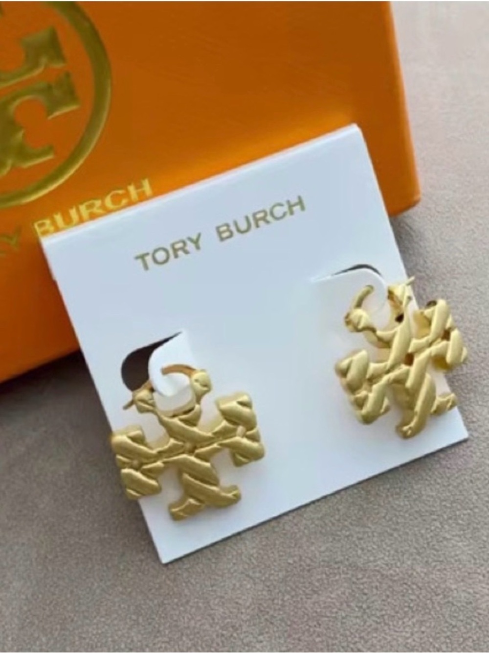 Tory Burch Gold Logo Stud Earrings